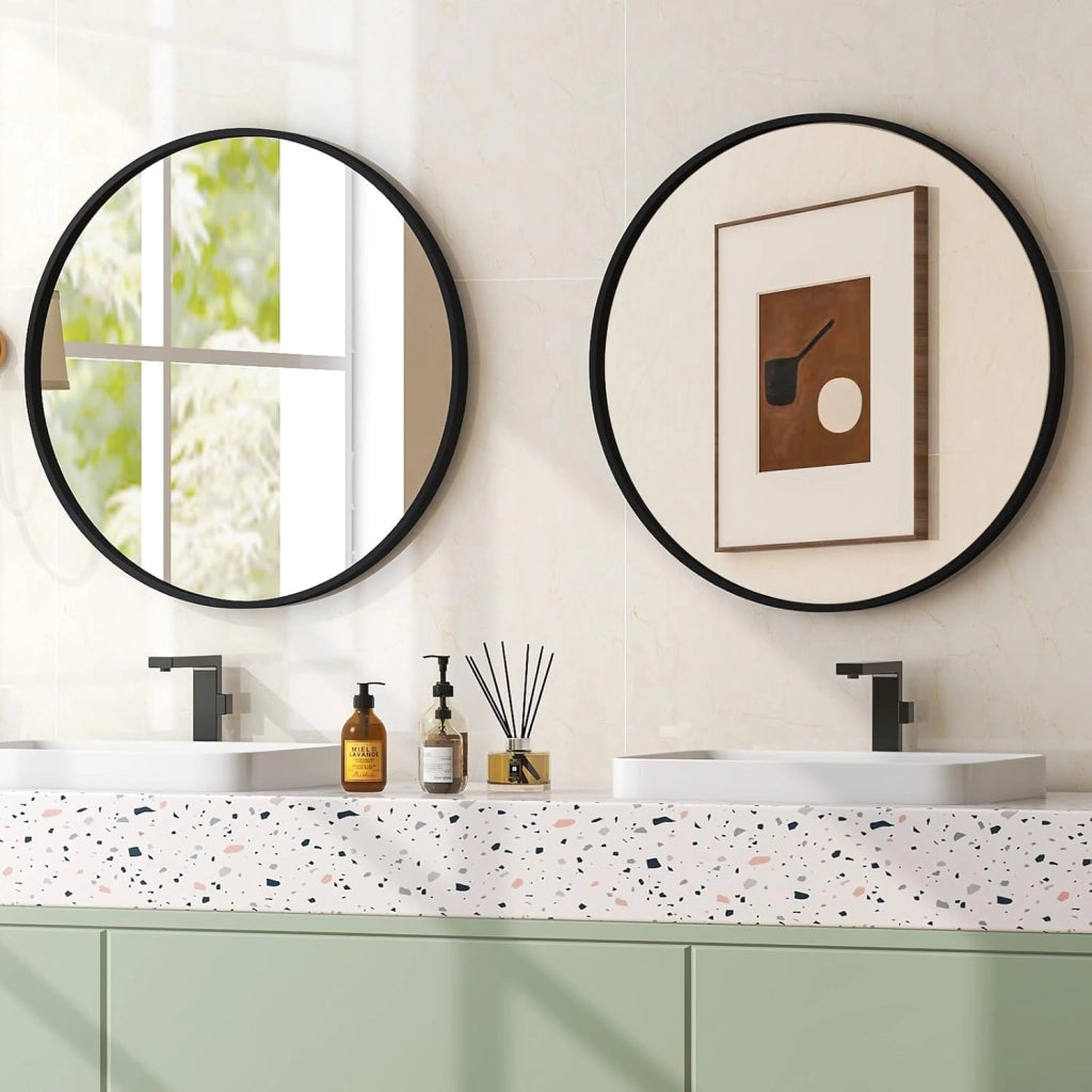 Specchio Rotondo 61 cm da Parete Con Cornice in Metallo Spazzolato Opaco Antiruggine, Moderno per Bagno Soggiorno Ingresso, IP44