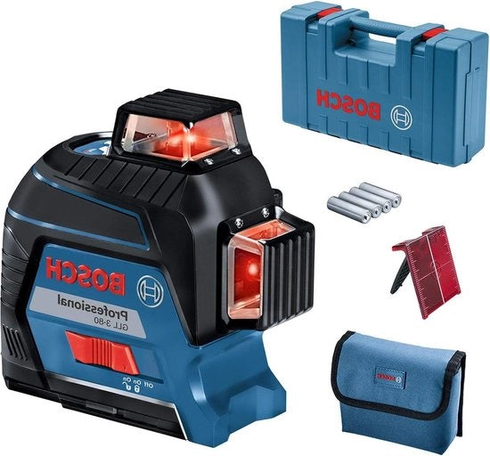 Laser per lavori di finitura GLL 3-80 per interno - portata fino a 30m - inclusa batteria 4x AA e valigetta di trasporto - 142x84x149 cm