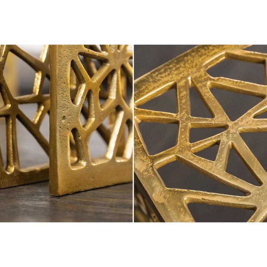 Tavolini bassi nidificati METRIX dorati – Tavolini bassi design in alluminio con motivi geometrici