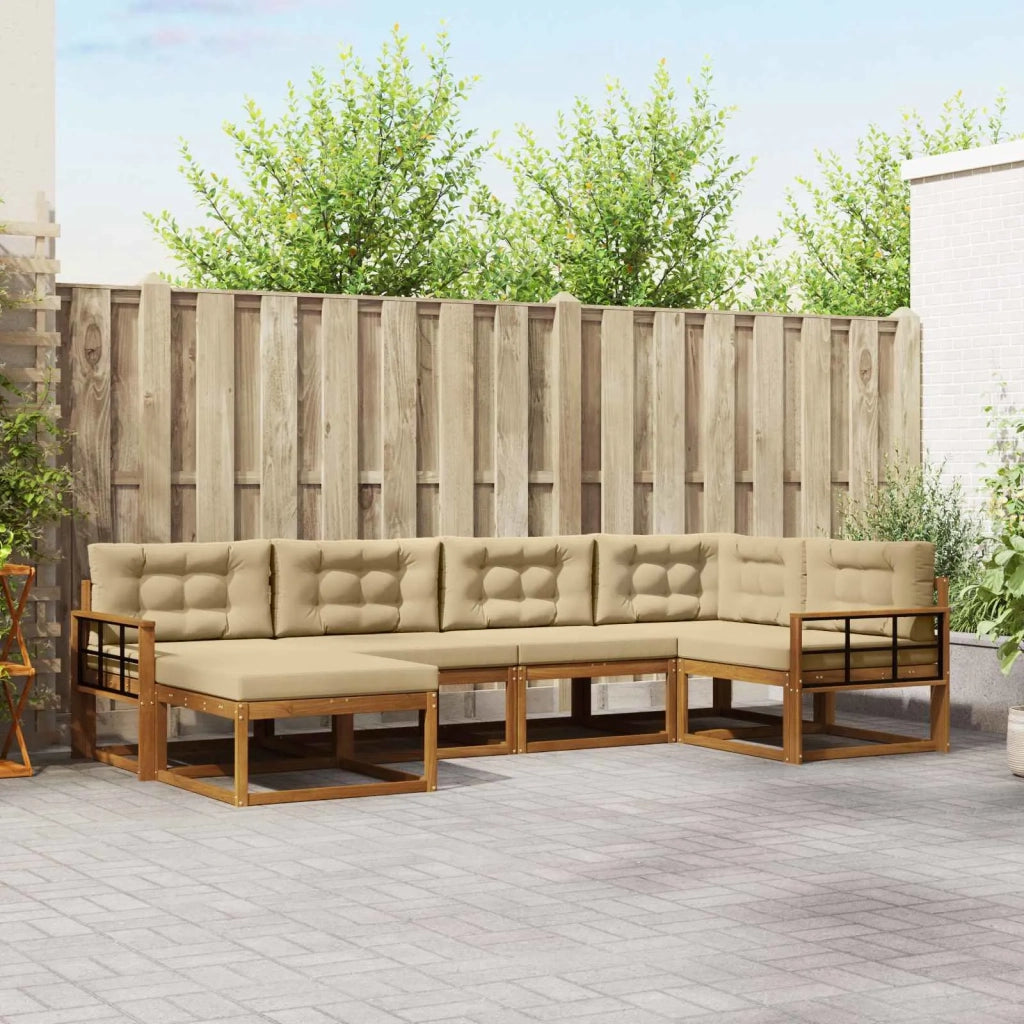 Set di divani da esterno con cuscino 6 pcs Naturale e Beige