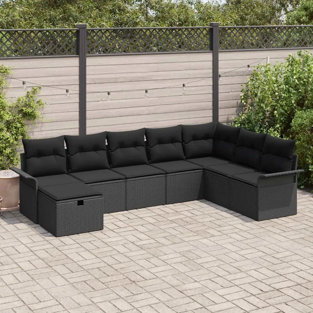 Set Divano da Giardino con cuscino 8 pcs Nero Poly Rattan 3360264