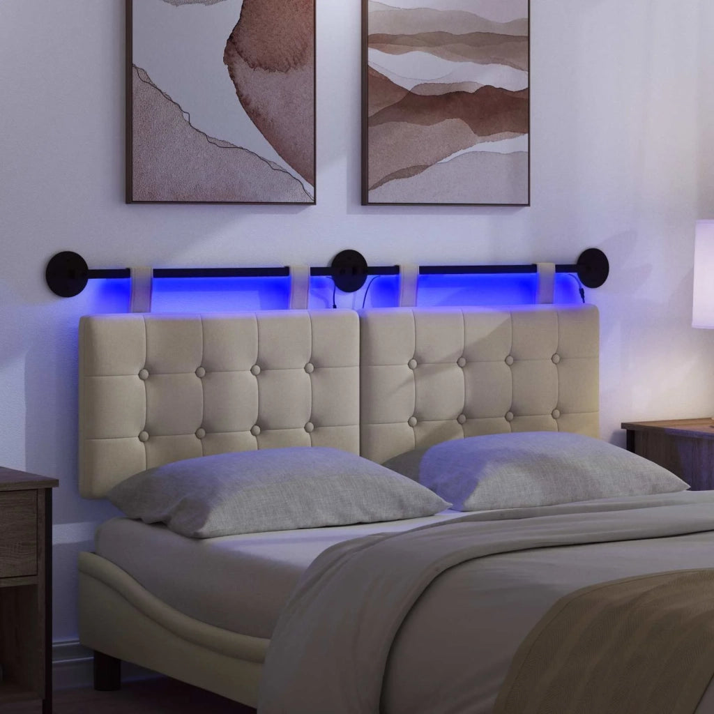 Testiera sospesa Con luce LED Crema Tessuto 3424436