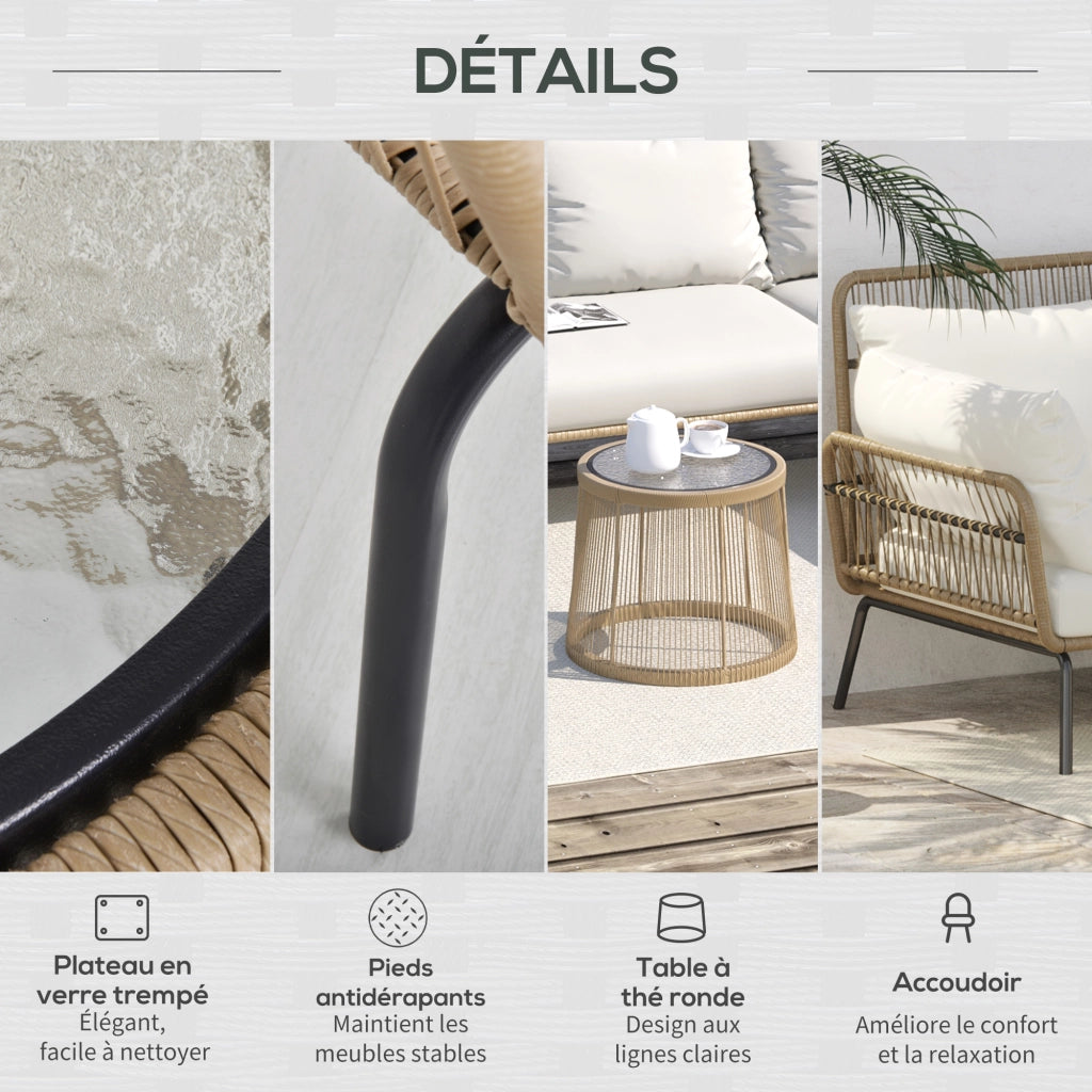 Set divano angolare da giardino in polyrattan con tavolino e cuscini ¨C zephmum ¨C crema