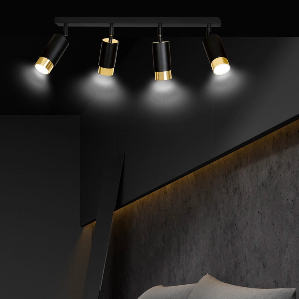 Faretto da soffitto HIRO in acciaio nero opaco e dettagli oro
