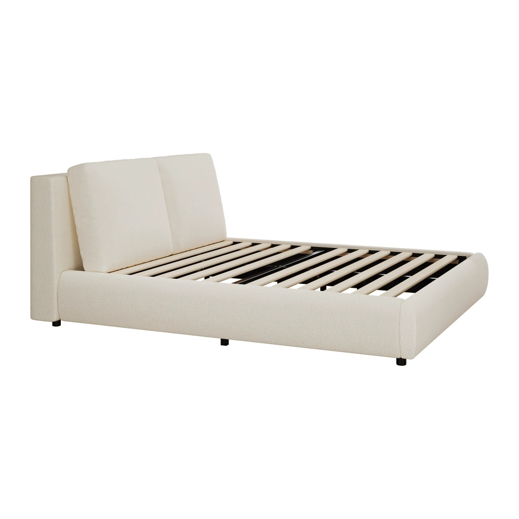 Letto matrimoniale 180x200 cm in Bouclé beige con rete a doghe e testiera imbottita, senza materasso