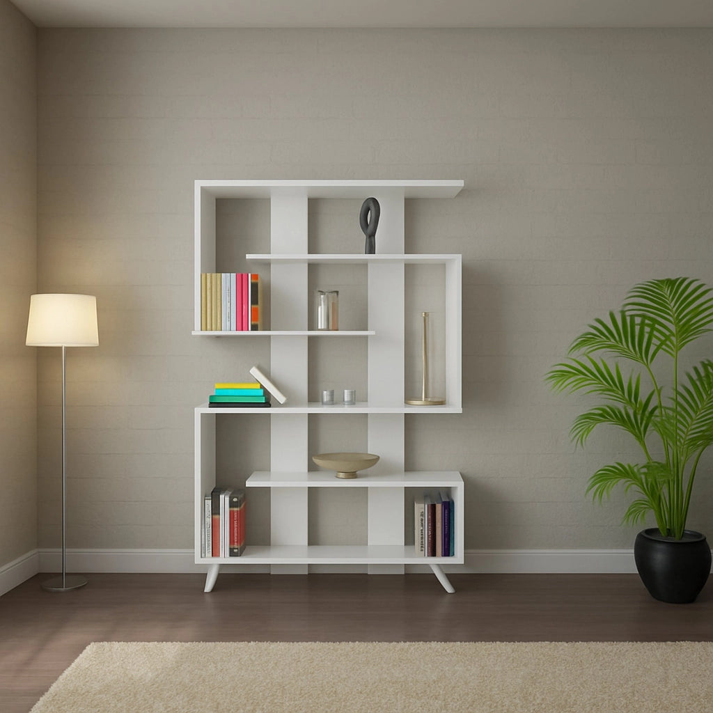 Libreria Spodumene, Scaffale da ufficio, Mobile portalibri, Biblioteca, 120x20h162 cm, Bianco
