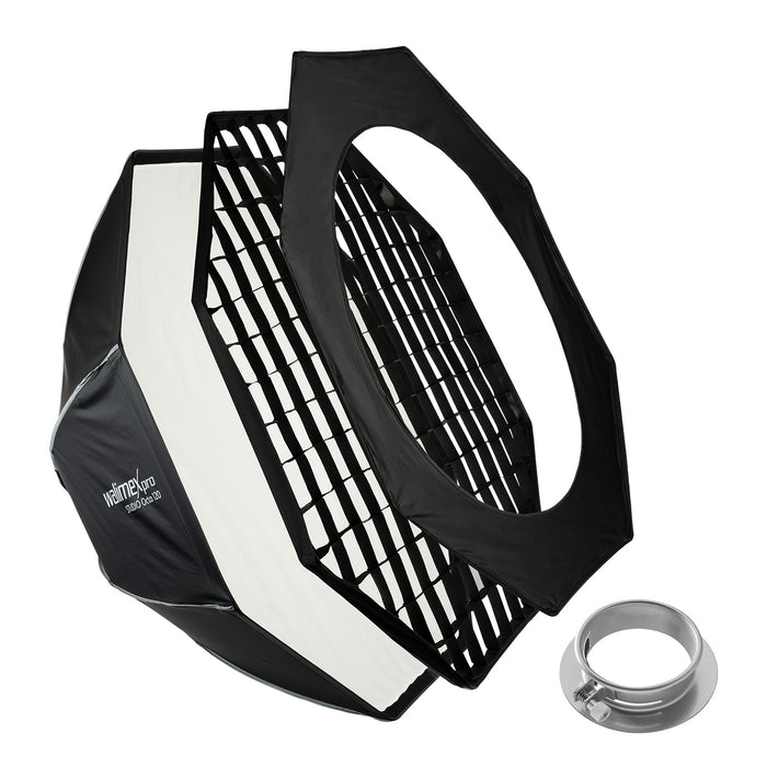 Studio Softbox Octagon 120cm + adattatore softbox per Profoto (diametro esterno: 15,2 cm), ruotabile a 360°, facile da configurare, include griglia, maschera