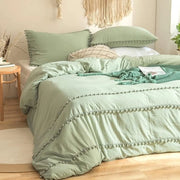 Set di lenzuola da letto 3 pezzi, 220 x 240 cm, zeegroen, pompon, boho, chic, set di lenzuola da letto, microvezel lavabile, set di lenzuola da letto, copriletto morbido con chiusura a zip e 2 cuscini di copertura 80 x 80 cm.