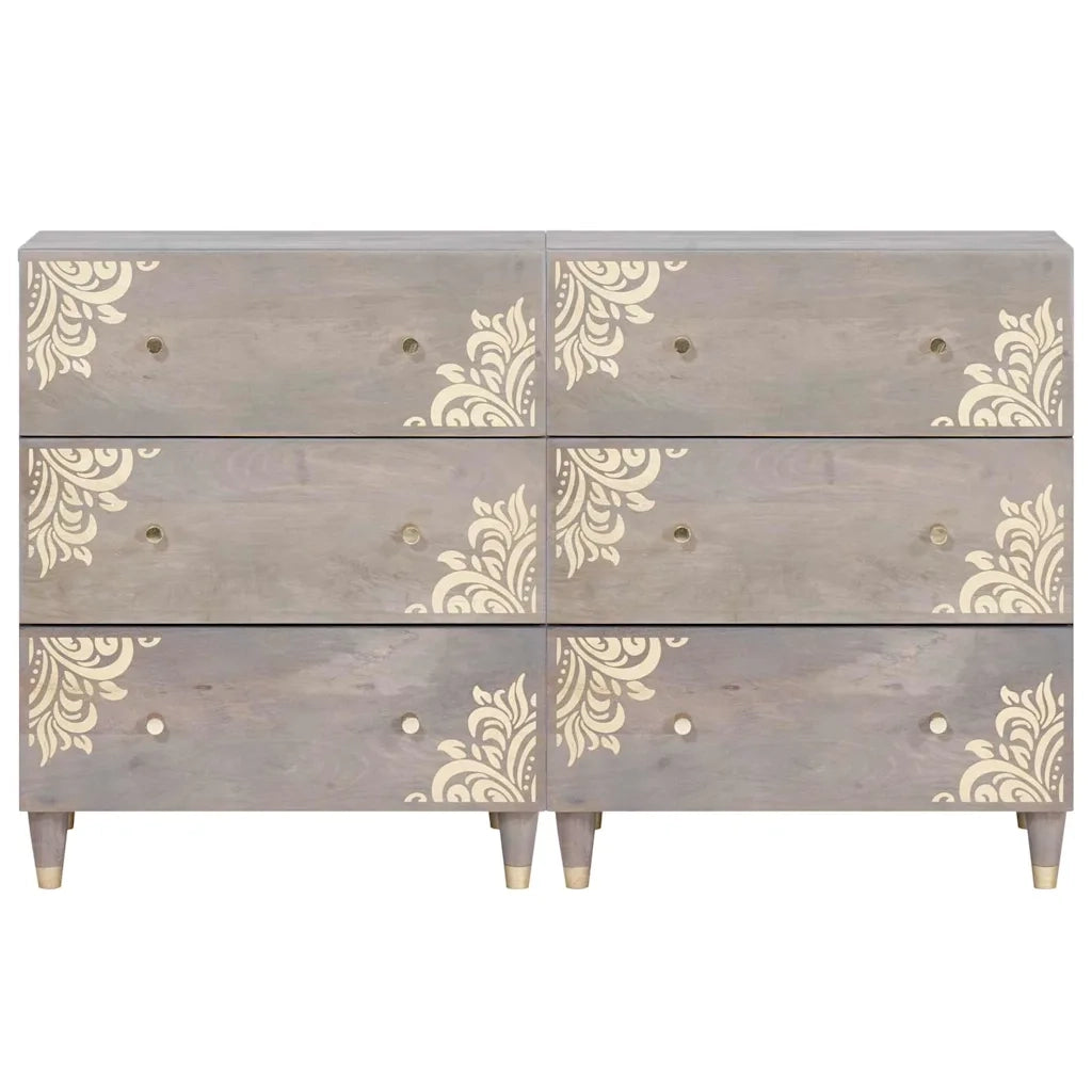 Credenza 2 pcs Grigio 60 x 33 x 75 cm Legno di mango massello 3310151