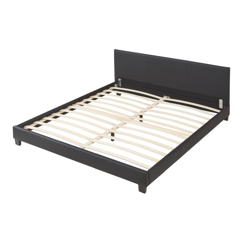 Letto Matrimoniale a Testiera Alta Letto a 2 Piazze 160x200 cm Rivestimento in Similpelle Nero Corium
