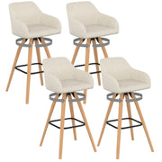 IDMarket - Set di 4 sgabelli da bar JANY girevoli con braccioli in velluto a coste beige e gambe in legno