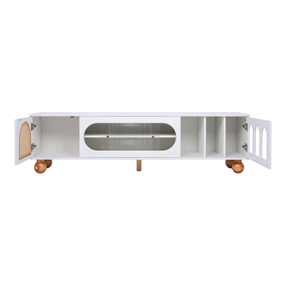 Mobile TV con porte in rattan e vetro scorrevole - Xylo