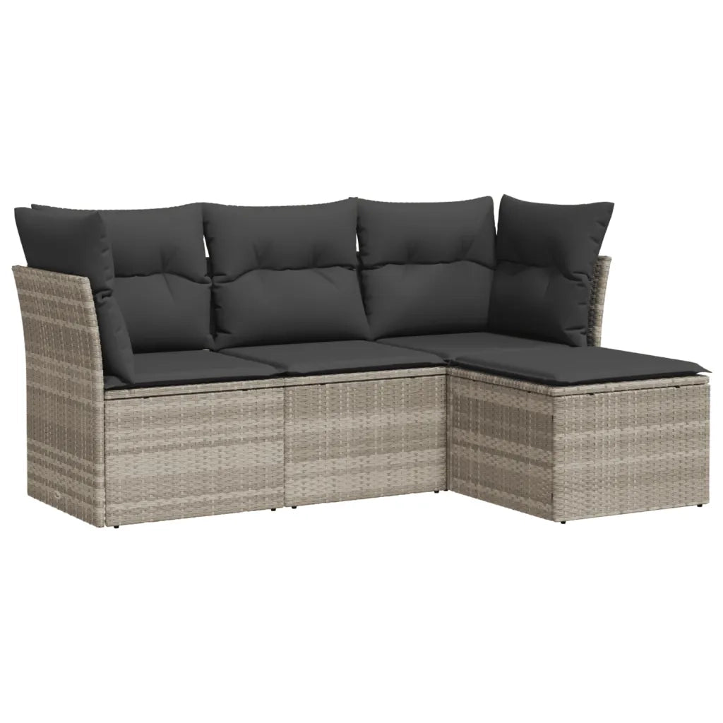 Set Divano da Giardino 4pz con Cuscini Grigio Chiaro Polyrattan