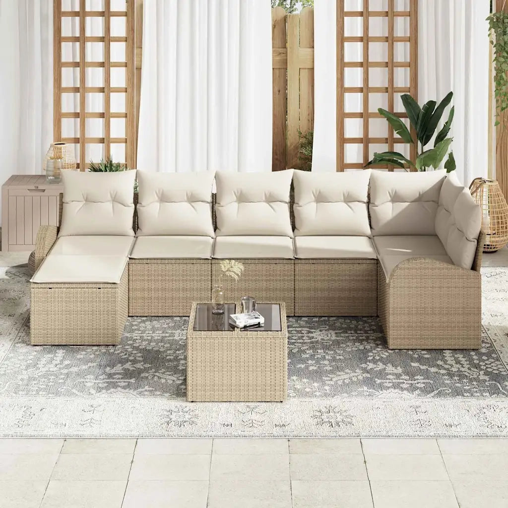Set Divano da Giardino con cuscino 8 pcs Beige Poly Rattan 3346141