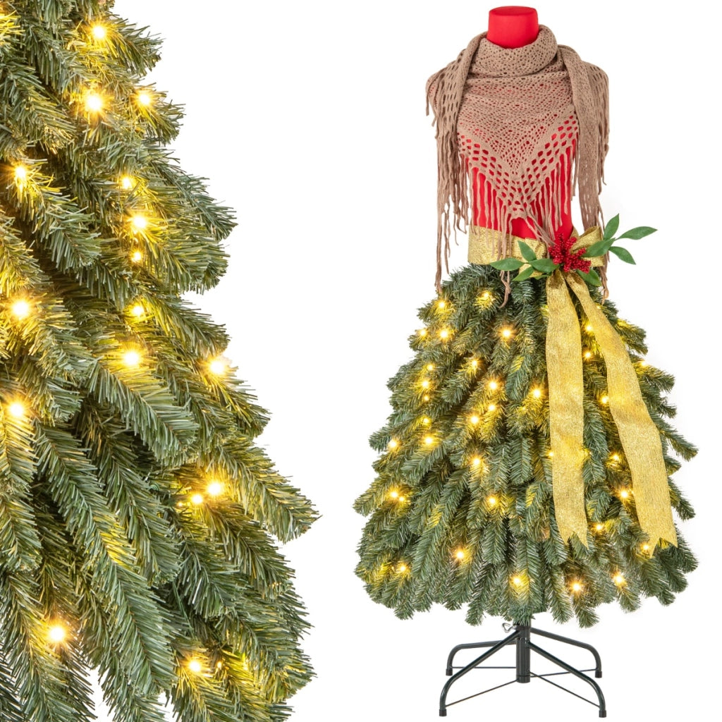 150 cm Albero di Natale artificiale con manichino pre-illuminato, Albero di Natale a forma di abito con 248 punte di rami-Alberi di Natale