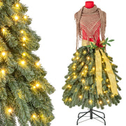 150 cm Albero di Natale artificiale con manichino pre-illuminato, Albero di Natale a forma di abito con 248 punte di rami-Alberi di Natale
