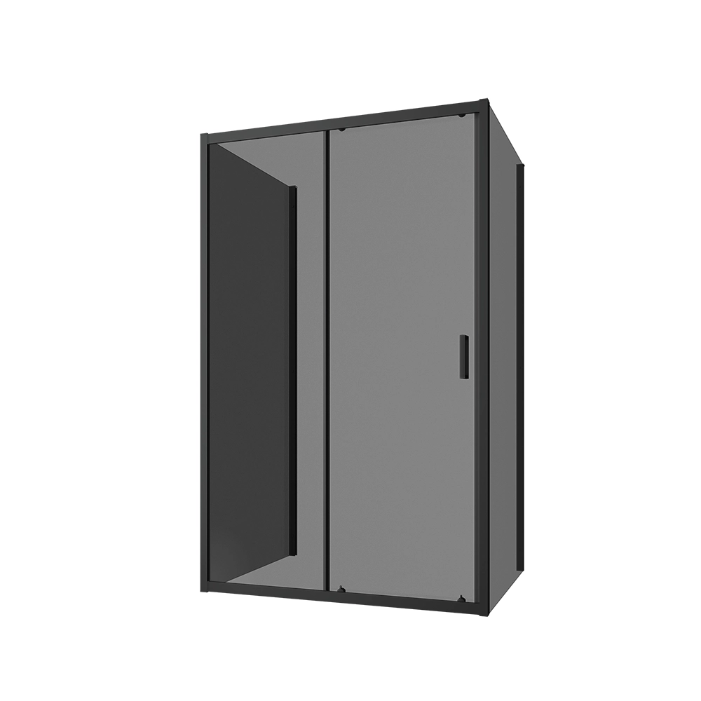 Box doccia nero opaco 3 lati 80x140x80cm con porta scorrevole e doppia parete fissa vetro 6mm fumè h185cm | Madagascar