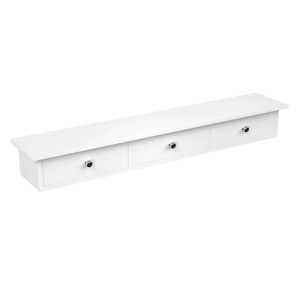 Mensola da parete a 3 cassetti con mobiletto da parete 80 x 15 x 10 cm per corridoio soggiorno camera da letto cucina vernice lucida bianco 12_0002399