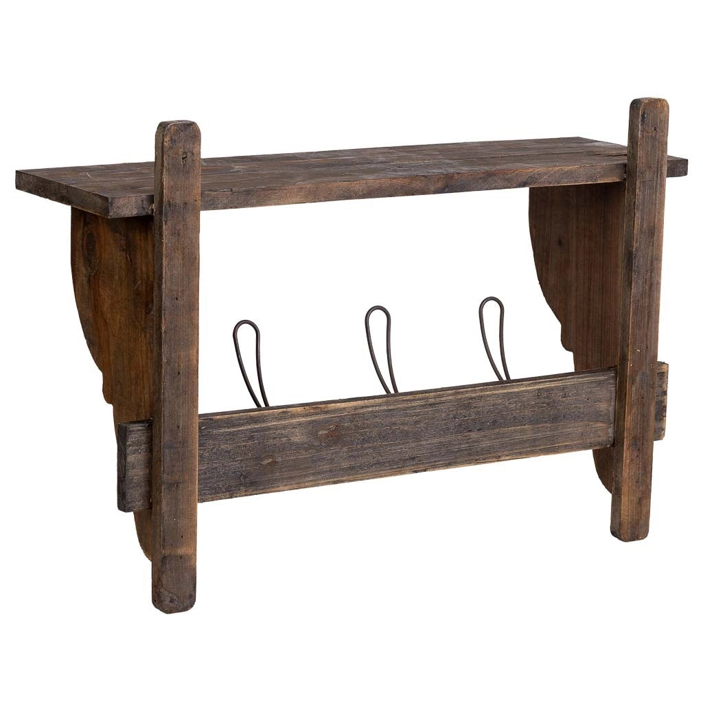 Appendiabiti da parete in legno e metallo con 3 ganci 61x18,5x41,5h cm