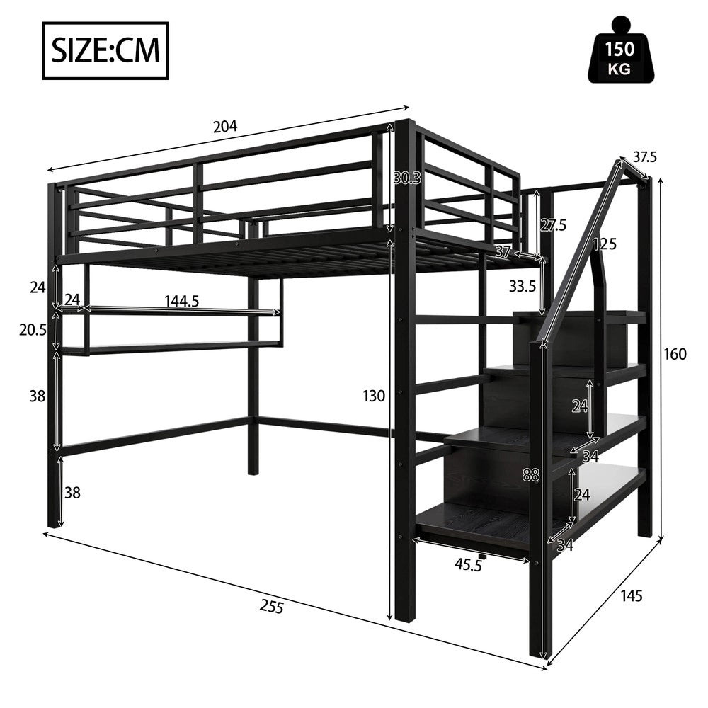 Letto a soppalco ¨C Minimal ¨C nero 140x200cm con soppalco e scala portaoggetti