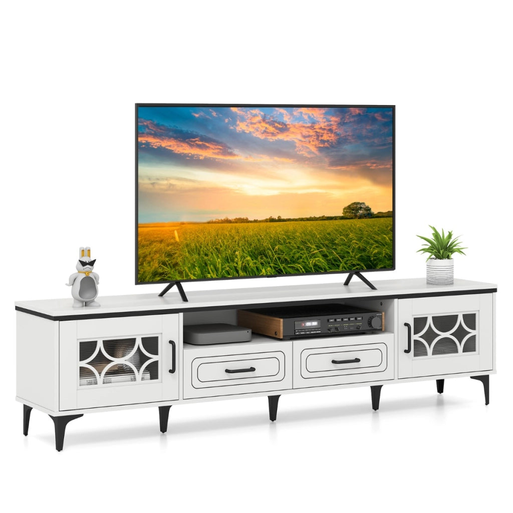 Mobile TV in legno per televisori fino a 80" consolle media per soggiorno, Mobile TV centro di intrattenimento da 180,5 cm Bianco-Mobili porta TV