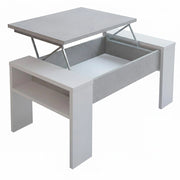 Tavolino Da Living Trasformabile Con Piano Sollevabile E Vano Contenitore Tavolo Moderno Per Salotto Soggiorno Smart Working 98 X 50 X 43 Cm Bianco E Grigio Cemento