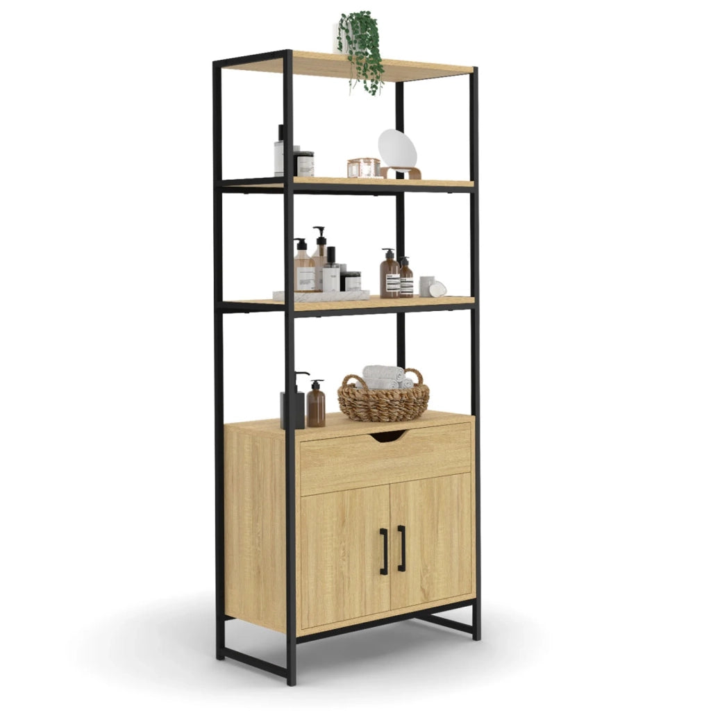 IDMarket - Mobile da bagno DETROIT 3 ripiani 1 armadio 1 cassetto design industriale