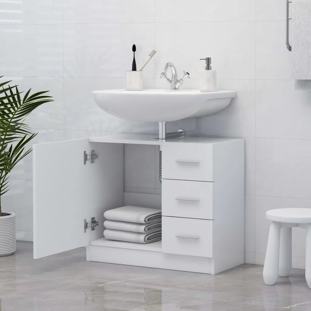 Mobile Sottolavabo-Armadietto da bagno Bianco 63x30x54 cm in Multistrato