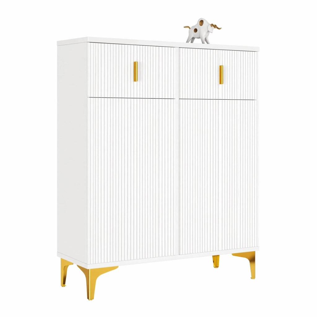 Credenza bianca con 2 ante; 2 cassetti e ripiani regolabili; 83x35x101 cm