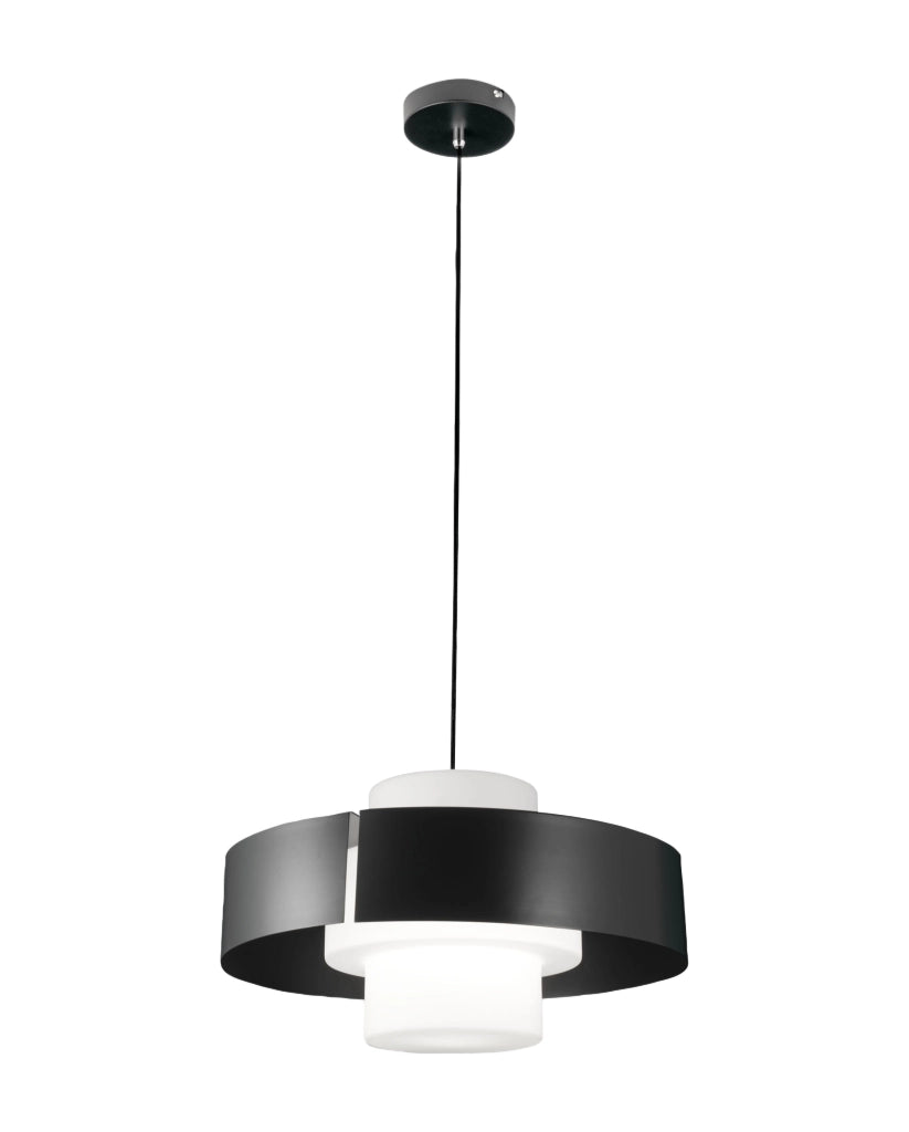 Lampada a Sospensione Loto Ø450mm in Metallo e Vetro Soffiato Antracite, Attacco E27 40W, IP20, Classe 1 - Design Moderno Elegante