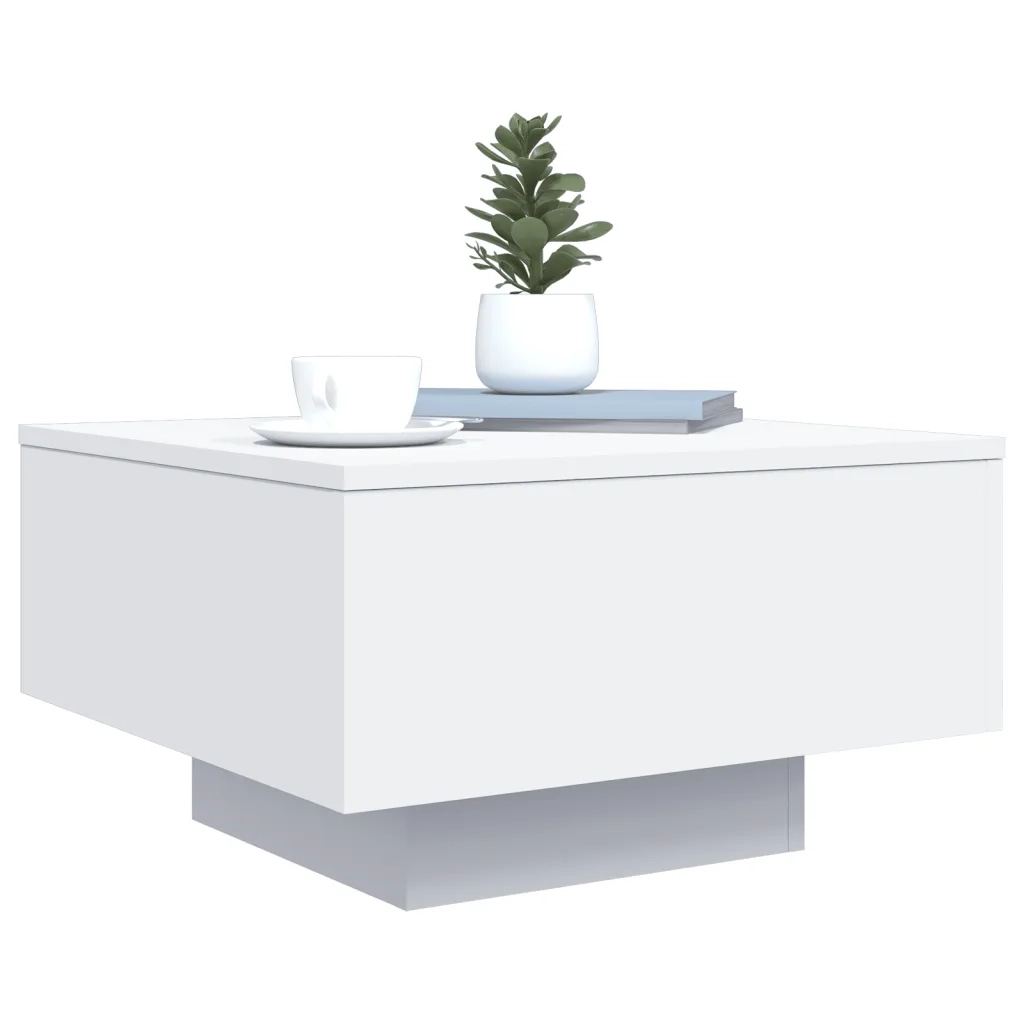 Tavolino da Soggiorno con Luci LED Bianco 55x55x31 cm 836574