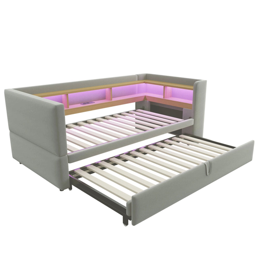 Divano letto 90/180 x 190 cm; con vani portaoggetti; Flanella; Grigio chiaro