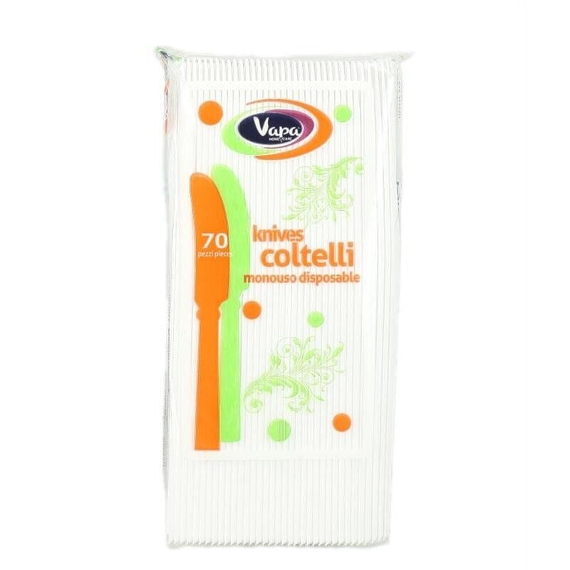 COLTELLI IN PLASTICA MONOUSO 70PZ RIDIGI BIANCHI IN CONFENZIONE RICICLABILE PER FESTE E COMPLEANNI