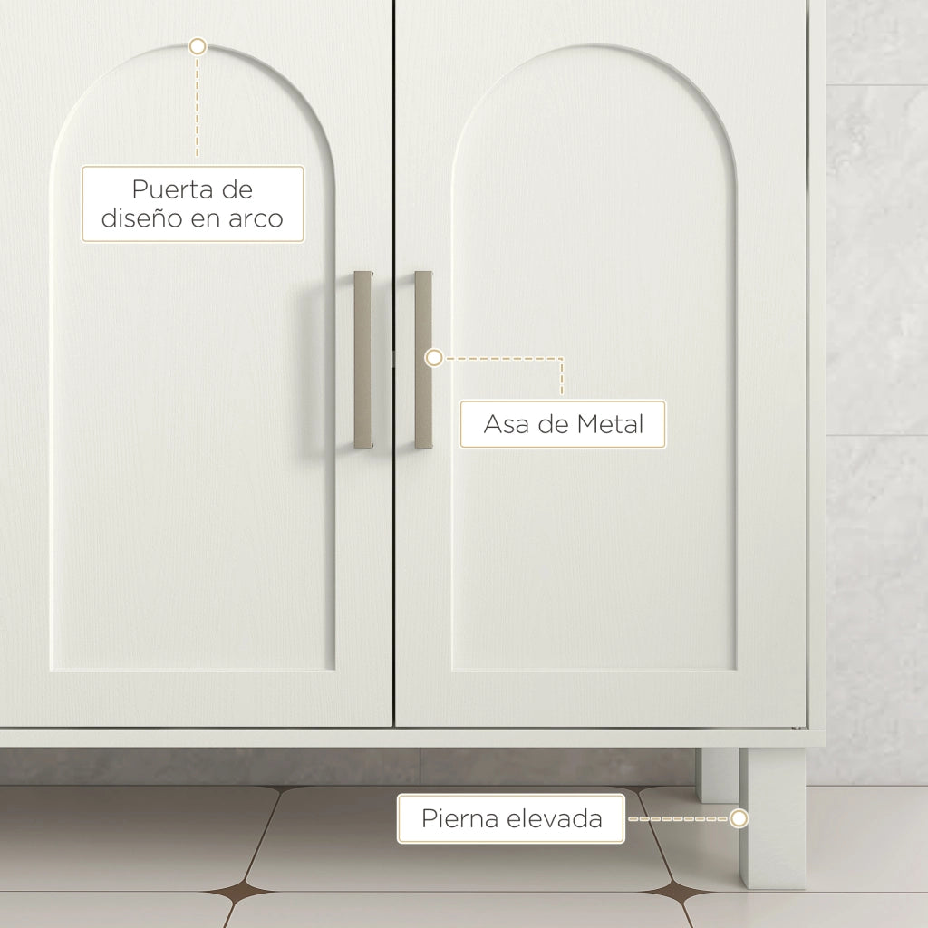 Mobiletto Bagno Sottolavabo con 2 Ante e Ripiani Regolabili ¨C zephmum ¨C Crema 90x30x63 cm