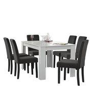 Set da Pranzo Tavolo Rettangolare con 6 Sedie Imbottite - Bianco/Grigio [en.casa]