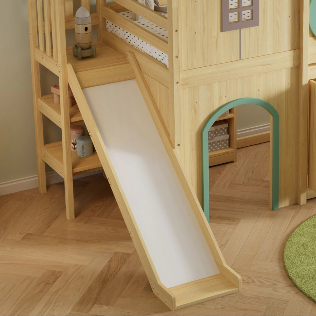 DESMIU Lit mezzanine enfant 90 × 200 cm avec toboggan, escalier 3 marches, rangements, sans matelas