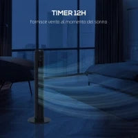 Ventilatore a Torre 45W a 4 Modalità e 3 Velocità con Timer da 12h, in ABS, Ø31.5x96 cm, Nero
