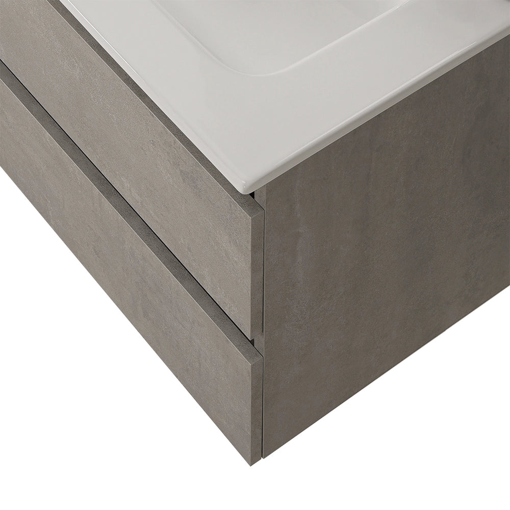 Mobile bagno sospeso 80 cm in legno grigio cemento 2 cassettoni con lavabo Leda