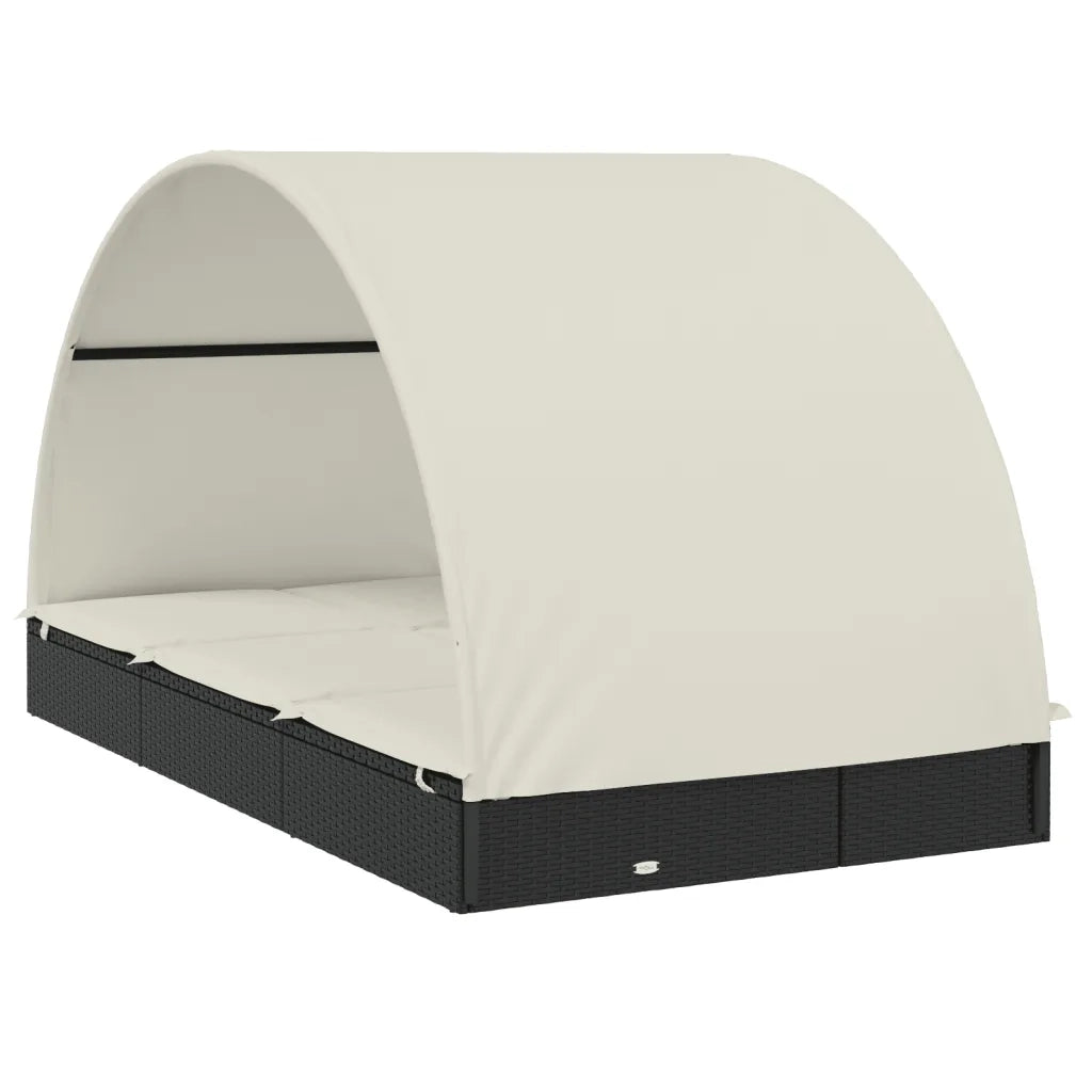 Sdraio da giardino | Lettino Doppio Tetto Rotondo Nero 211x112x140 cm in Polyrattan