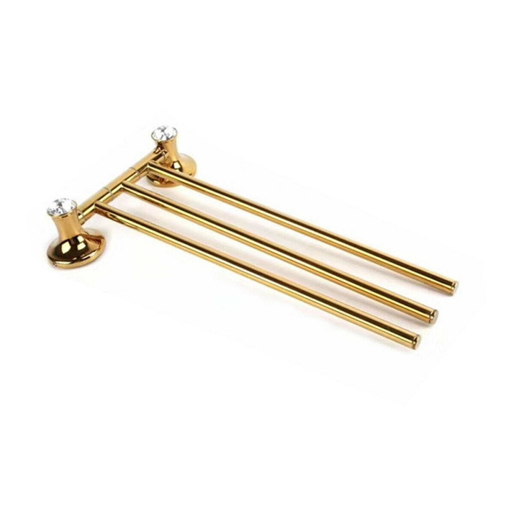 Trade Shop - Porta Asciugamani Tre Aste Supporto Per Bagno Da Muro Casa Dorato Oro Dgo-111 -