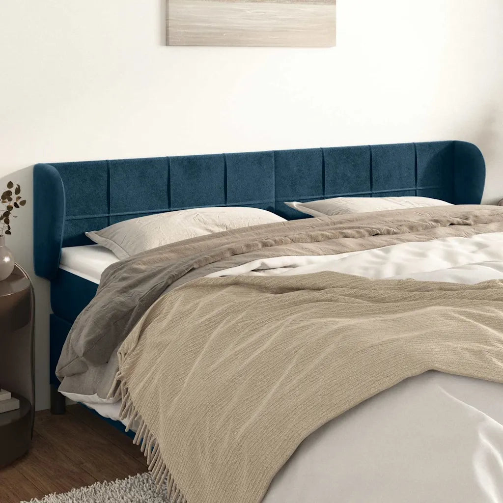 Testiera | Testata ad Orecchio Blu Scuro 183x23x78/88 cm in Velluto