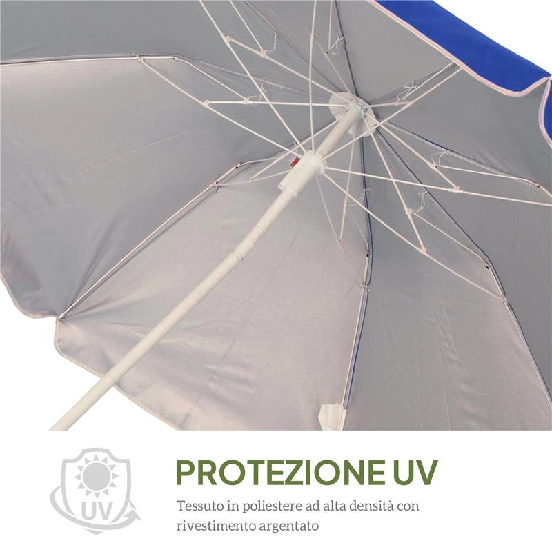 OMBRELLONE DA SPIAGGIA INCLINABILE CON FODERA RIFLETTENTE IN ACCIAIO E POLIESTERE Ø 1.7X2.05 M BLU