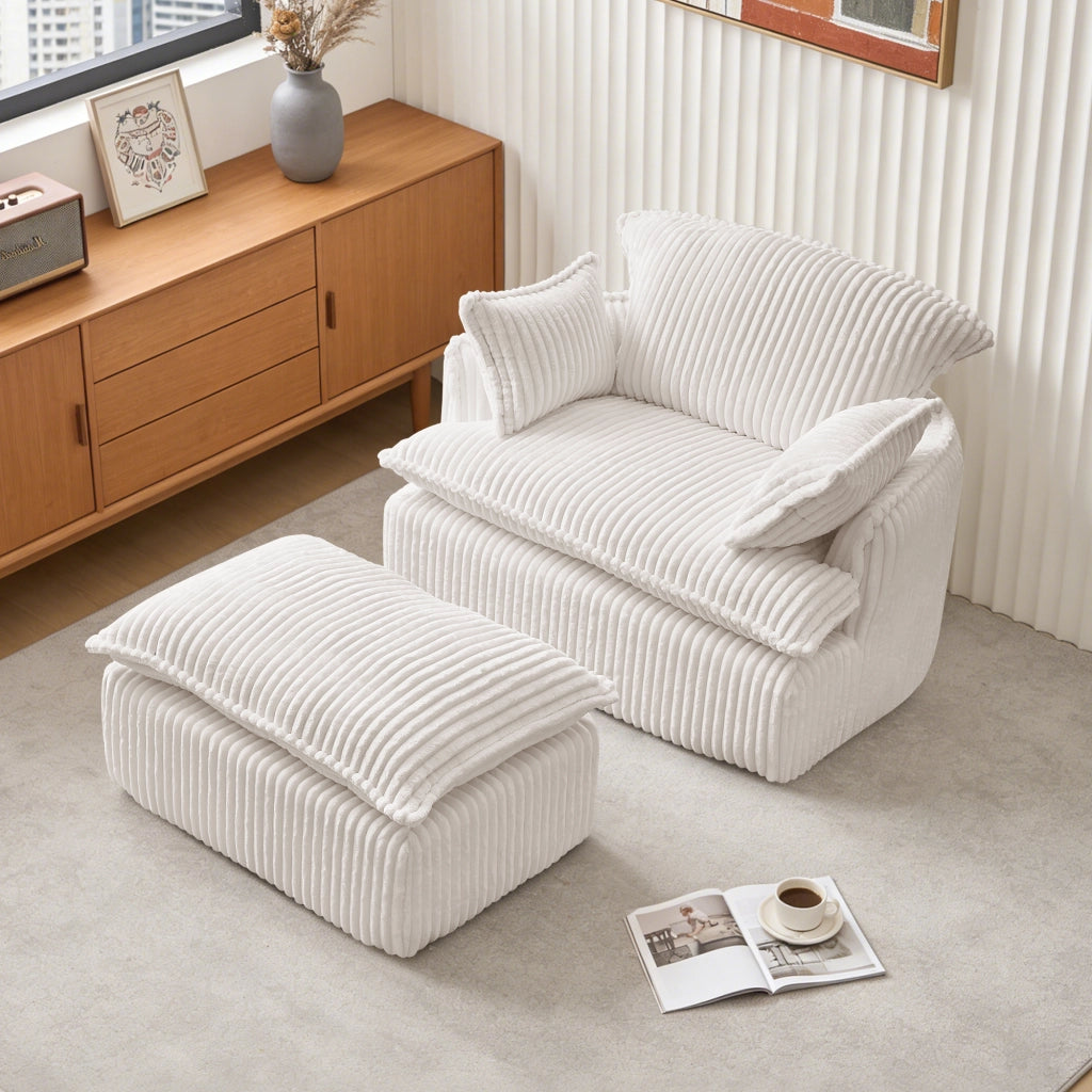 Poltrona con pouf 115x89x77 cm con poggiapiedi beige