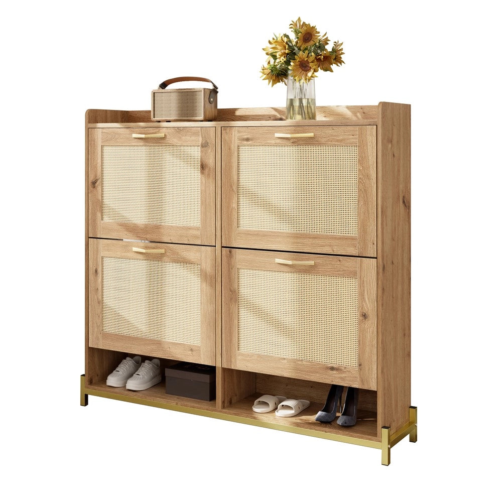 Scarpiera in Legno con Ante in Rattan e Ripiani ¨C MINIMAL ¨C 4 Ante, Metallo