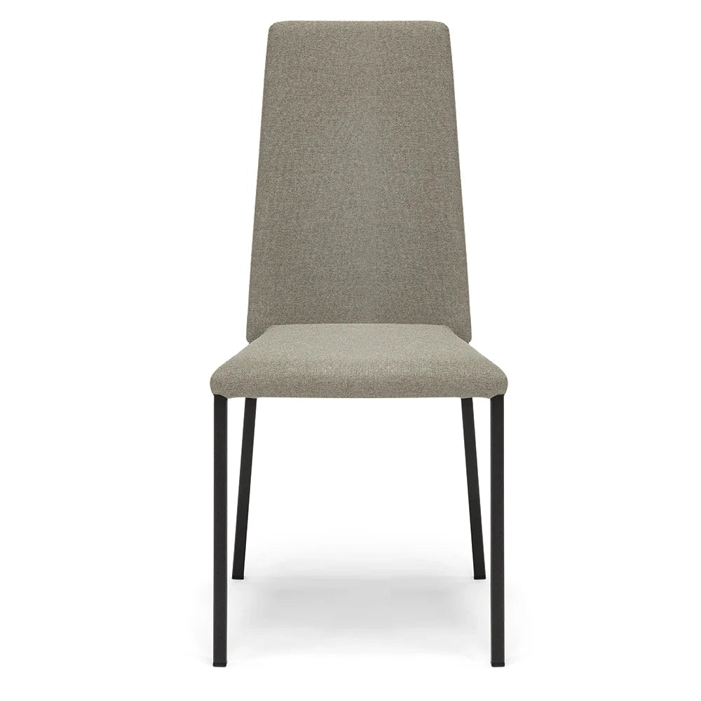 Set 6 sedie imbottita modello BETTY STYLE per interni, design moderno, gambe quadre in metallo, schienale e seduta rivestiti con tessuto morbido al tatto Terra