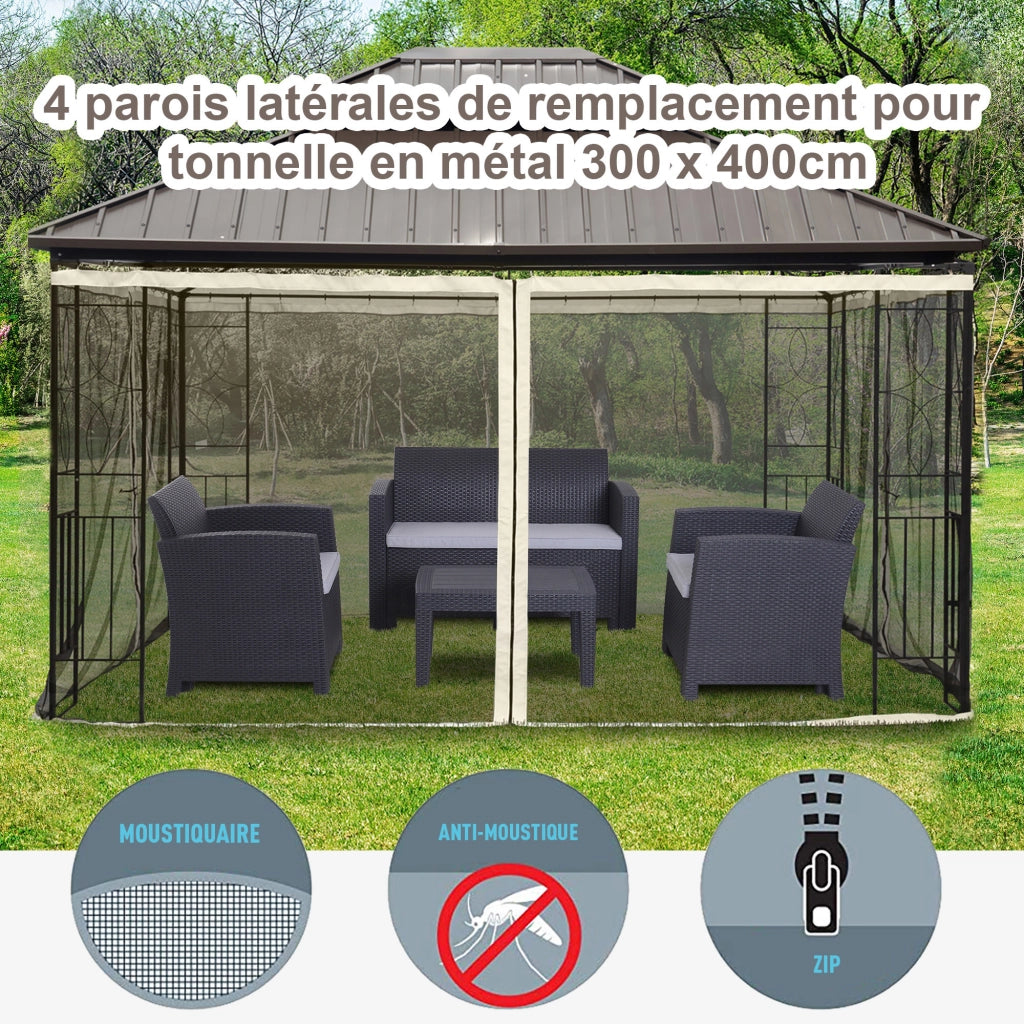 Zanzariere per tenda da giardino 3x4 m ¨C zephmum ¨C set 4 pezzi in nylon nero e beige