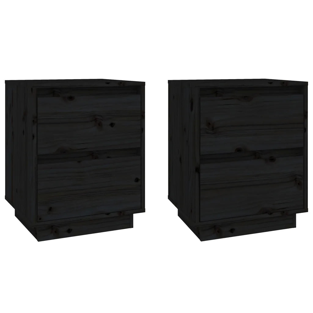 Comodini 2 pz Neri 40x35x50 cm in Legno Massello di Pino 813324