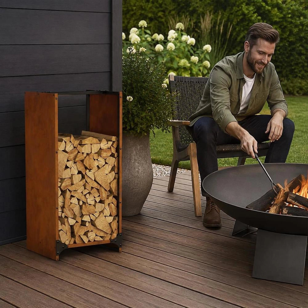 Porta legna 40x30x80 cm in acciaio resistente alle intemperie – robusto e resistente, ideale per esterni, giardino e camino, pratico e durevole