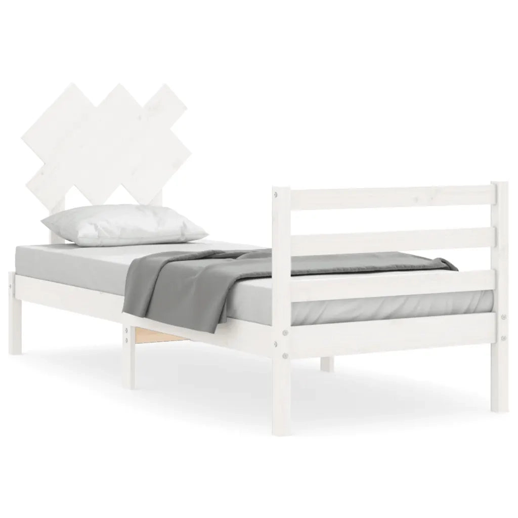 Giroletto con Testiera-Struttura Letto con testiera Bianco Single in Legno Massello 317270