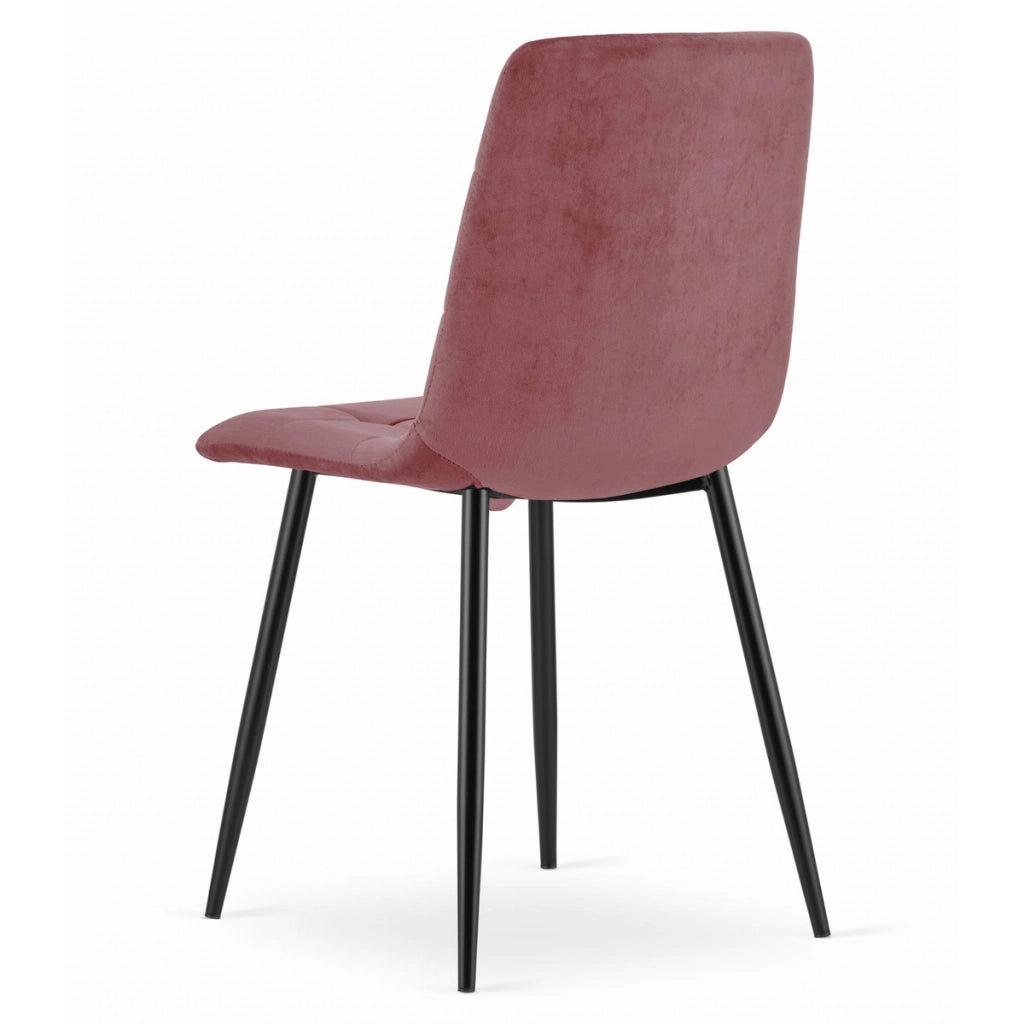 Set di 4 Sedie Kara in Velluto Rosa con Gambe Nere
